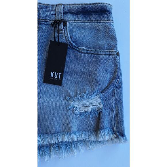 KUT from the Kloth Jane High Rise Jean Shorts Distressed Fray Hem Size 2 Denim - Picture 5 of 9